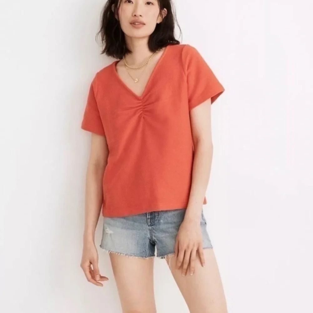 New Madewell Ottoman Jacquard Ruched Front Top NA458
